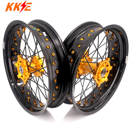 KKE 3.5/4.25 Supermoto Race Wheels For Suzuki RM125 1996-2007 RM250 1996-2008 Gold Nipples