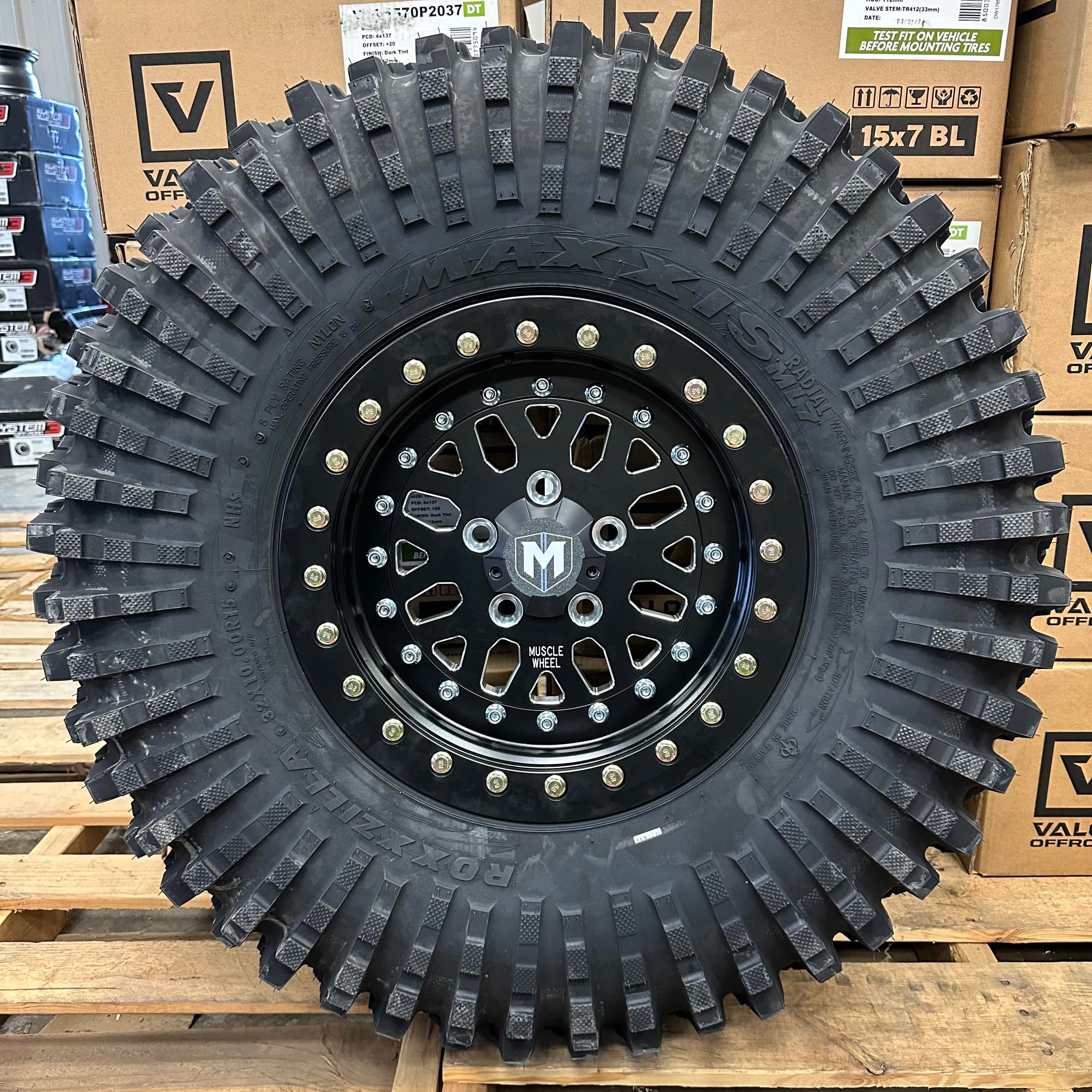 MRT Tail Gunner Beadlock Wheels Mounted on Maxxis Roxxzilla – UTV