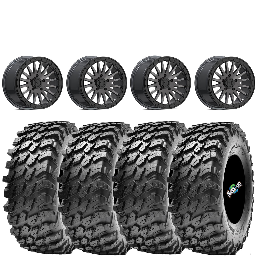VALOR OFFROAD V06 BRUSHED GUNMETAL BEADLOCKS ON MAXXIS RAMPAGE