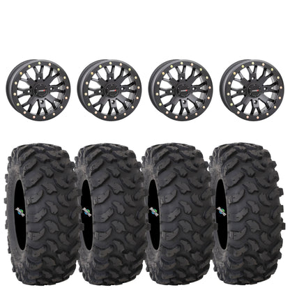 System 3 SB4 Matte Black Beadlock Wheels on System 3 XTR370 Tires – UTV Wheel & Tire Kit