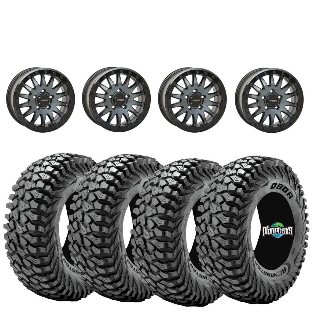 System 3 SB8 Brushed Grey Beadlocks + Journey Rock Poison tires (Mounted UTV Kit) | 5/4.5 Bolt Pattern PlanetSXS