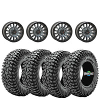 System 3 SB8 Brushed Grey Beadlocks + Journey Rock Poison tires (Mounted UTV Kit) | 5/4.5 Bolt Pattern PlanetSXS