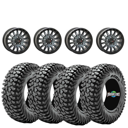 System 3 SB8 Brushed Grey Beadlocks + Journey Rock Poison tires (Mounted UTV Kit) | 5/4.5 Bolt Pattern PlanetSXS