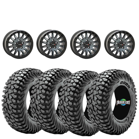 System 3 SB8 Brushed Grey Beadlocks + Journey Rock Poison tires (Mounted UTV Kit) | 5/4.5 Bolt Pattern PlanetSXS