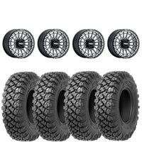 Metal FX Delta Beadlock Wheels (Black Contrast Cut) on Valor Offroad Alpha Tires – UTV Wheel & Tire Kit