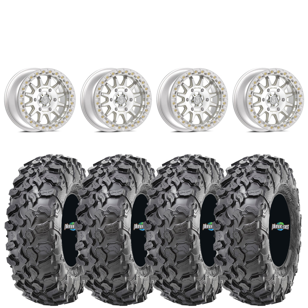 Valor Offroad V09 Raw Machined Beadlocks on Maxxis Carnivore Tires – UTV Wheel & Tire Kit