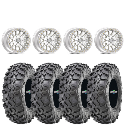 Valor Offroad V09 Raw Machined Beadlocks on Maxxis Carnivore Tires – UTV Wheel & Tire Kit