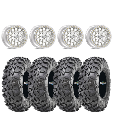 Valor Offroad V09 Raw Machined Beadlocks on Maxxis Carnivore Tires – UTV Wheel & Tire Kit
