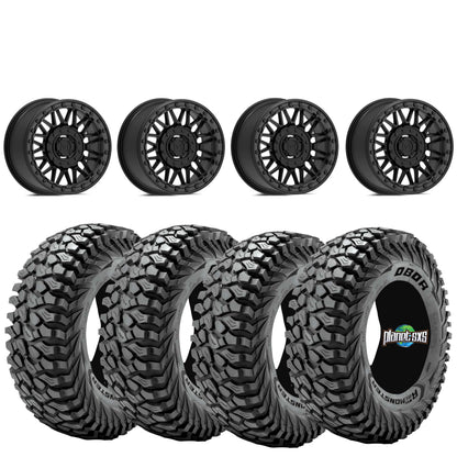 Valor V08 Beadlock Wheels + Journey Rock Poison tires (Mounted Kit) – 15x7 | 4/137 AND 4/156 Bolt Pattern |