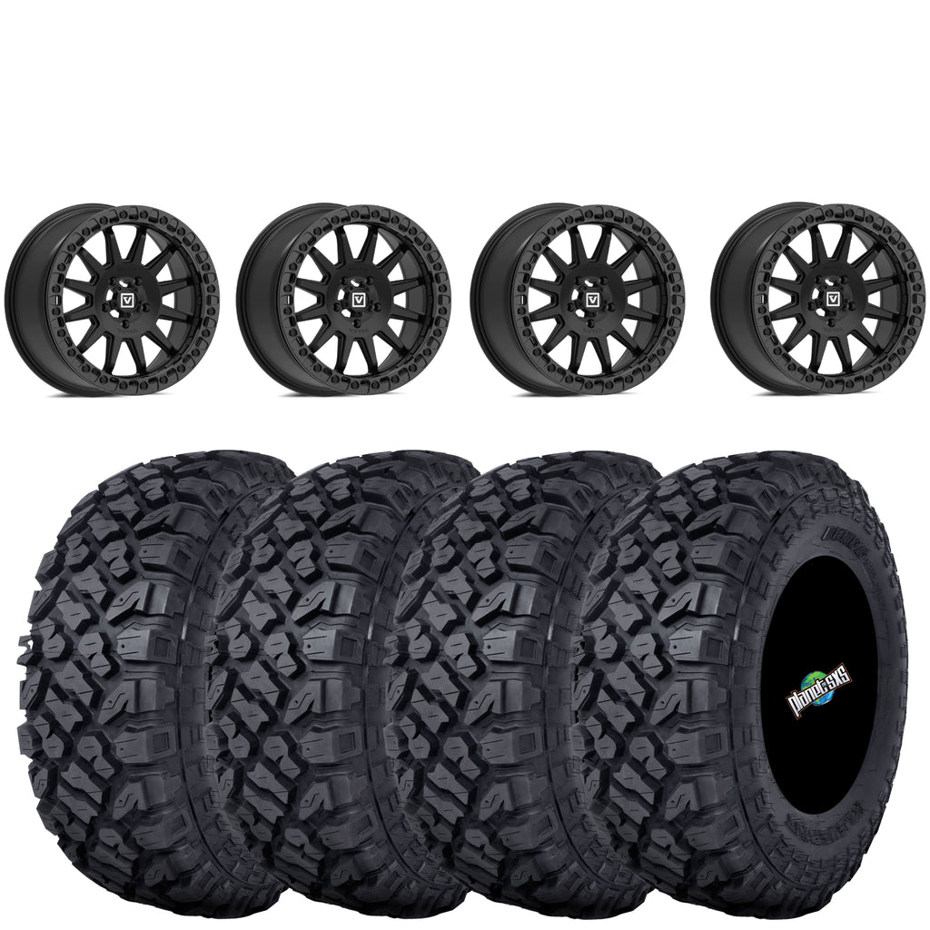 Valor Offroad V09 Satin Black Beadlocks on Kenda Klever X/T Tires – UTV Wheel & Tire Kit