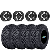 Valor Offroad V09 Satin Black Beadlocks on Kenda Klever X/T Tires – UTV Wheel & Tire Kit