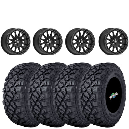 Valor Offroad V09 Satin Black Beadlocks on Kenda Klever X/T Tires – UTV Wheel & Tire Kit