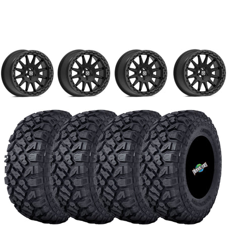 Valor Offroad V09 Satin Black Beadlocks on Kenda Klever X/T Tires – UTV Wheel & Tire Kit