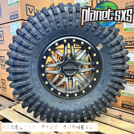 Raceline Ryno Beadlock Wheels + Maxxis Roxxzilla Tires (Mounted Kit)