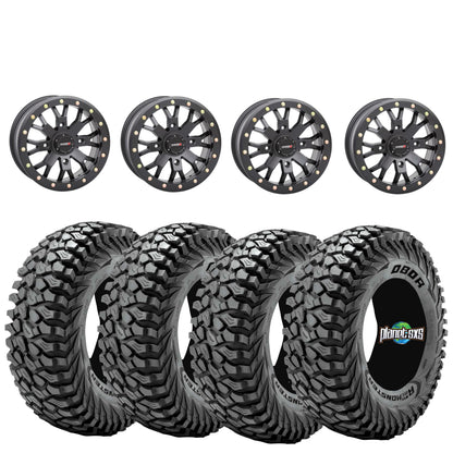 System 3 SB4 Beadlock Wheels + Journey Rock Poison tires  (Mounted Kit) – Matte Black | 4x156 Bolt Pattern