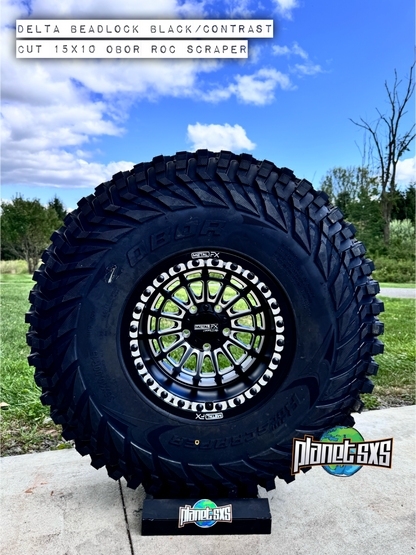 Metal FX Delta  beadlock Satin Blk/ Contrast Cut 15x10 on Journey Rock Poison tires