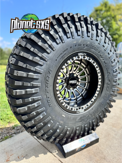 Metal FX Delta 15x10 Beadlock Wheels (Black Contrast Cut) on Maxxis Roxxzilla Tires – Ultimate Rock Crawling Combo