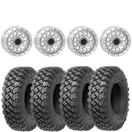 System 3 SB6 Machined Beadlock Wheels on Valor Alpha Tires – UTV Wheel & Tire Kit