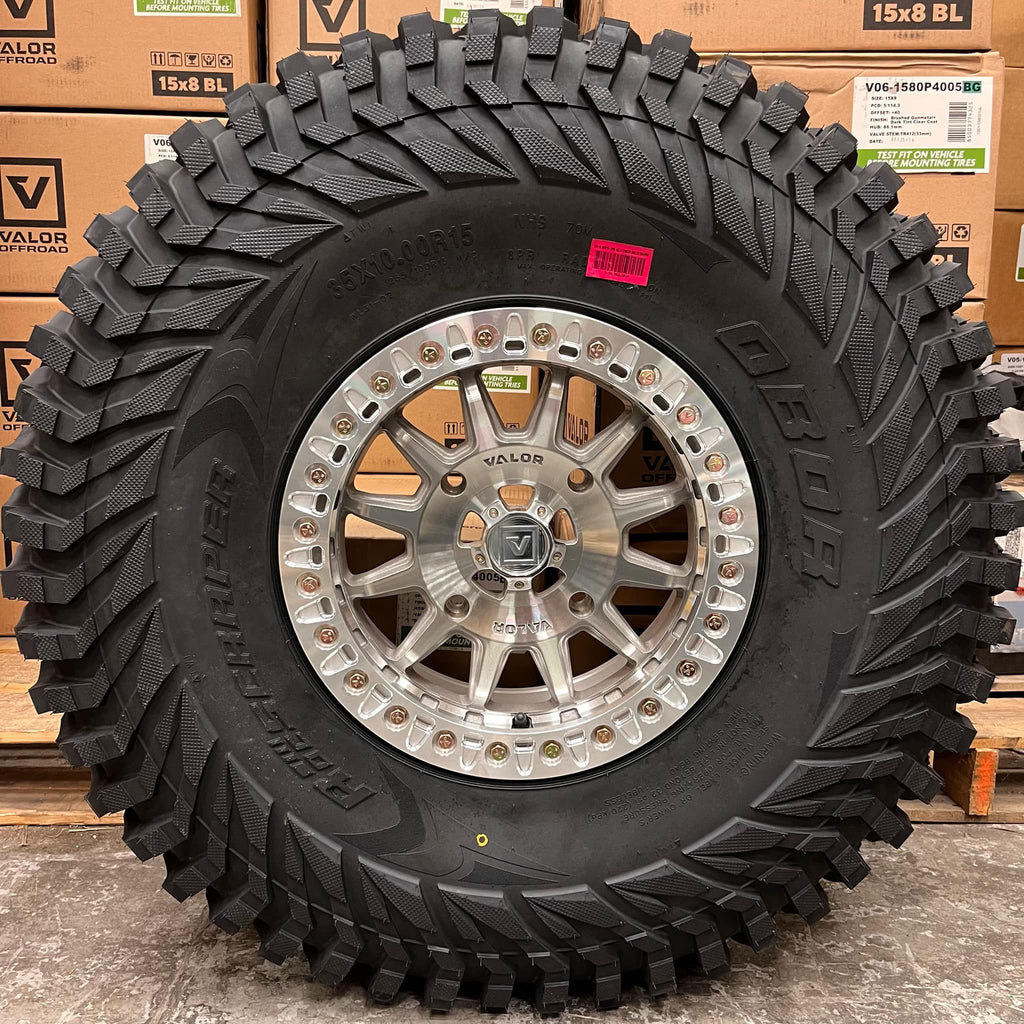 Valor V09 Beadlock Wheels + Obor RocScraper Tires (Mounted Kit)