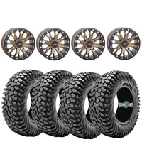 System 3 SB4 15x10 Bronze Beadlock Wheels + Journey Rock Poison tires (Mounted Kit) – 4x137 | Fits Can-Am X3, Commander, Honda Talon | Wide Stance Setup