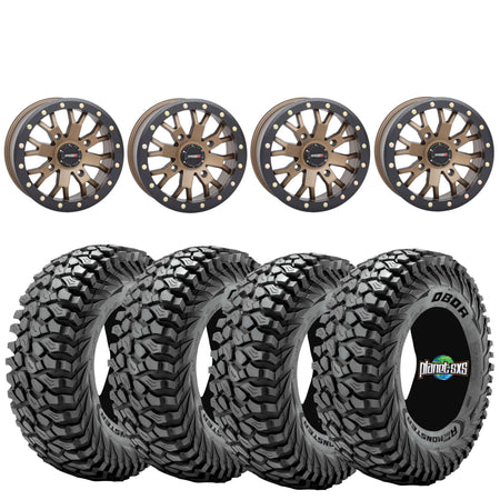 System 3 SB4 15x10 Bronze Beadlock Wheels + Journey Rock Poison tires (Mounted Kit) – 4x137 | Fits Can-Am X3, Commander, Honda Talon | Wide Stance Setup