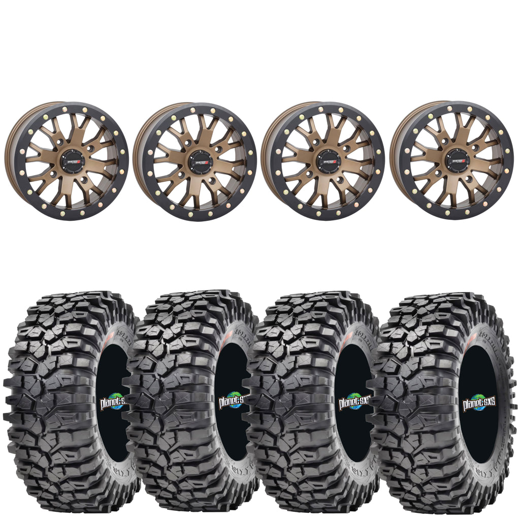 System3 SB4 Beadlock 4/156 bolt pattern Bronze mounted on  Maxxis Roxxzillas