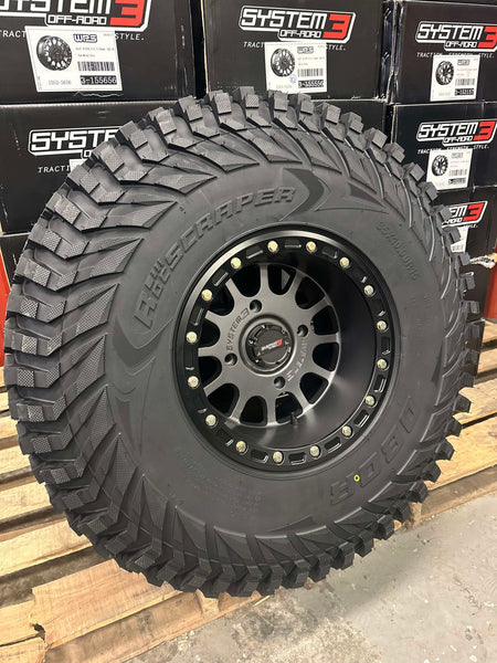 SYSTEM 3 SB5 GUNMETAL 15X10 MOUNTED ON Journey Rock Poison tires (4)