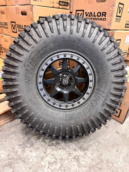 Valor Offroad V13 Beadlock Wheels Satin Black (4x137)| 4+3) on High Lifter Roctane ST – UTV Wheel & Tire Kit