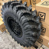 Valor Offroad V08 Satin Black Beadlocks on ITP MT911 Mud Tires – Mounted UTV Kit