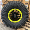 System 3 SB5 Beadlocks 4/156 Matte Black w/ Custom Lime Squeeze rings mounted on Maxxis Roxxzillas