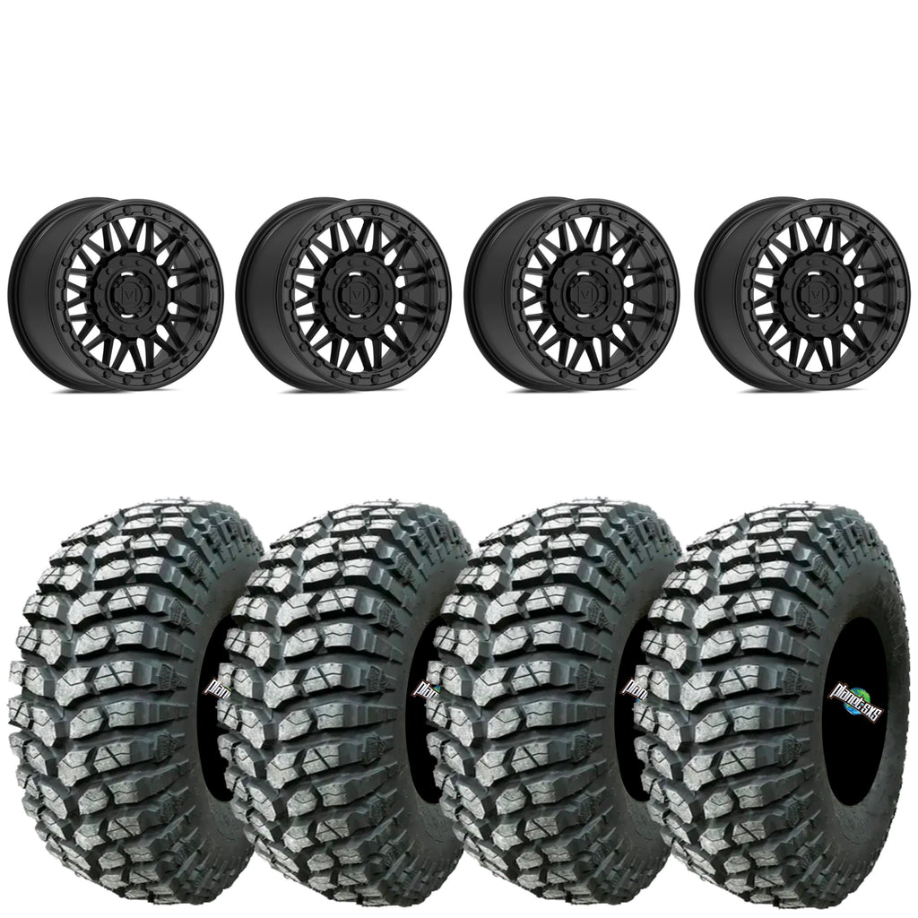 Valor V08 Beadlocks Satin Black mounted on MRT Rocky RX tires