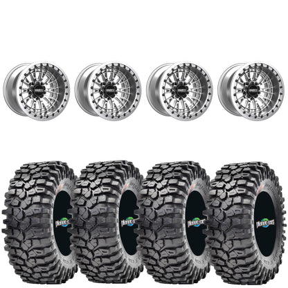 Metal FX Slayer R 15x10 Raw Machined Beadlocks on Maxxis Roxxzilla Tires – Mounted UTV Kit