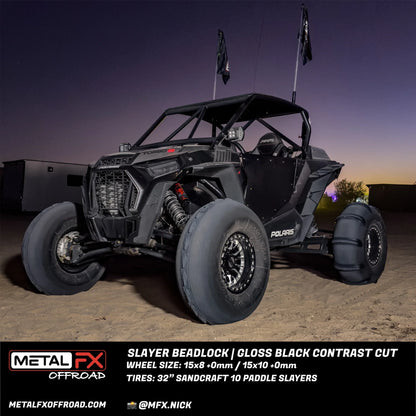 Metal FX Slayer Beadlock Wheels + Maxxis Roxxzilla Tires (Mounted Kit) – Gloss Black/Contrast Cut | Fits UTVs with 4x156 Bolt Pattern
