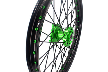 KKE 1.6*21 & 2.15*18 Wheels Rims Fit Kawasaki KX450 2019-2025 KX450X 2021-2025 Green Nipples & Black Spokes