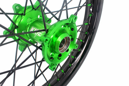 KKE 1.6*21 & 2.15*18 Wheels Rims Fit Kawasaki KX450 2019-2025 KX450X 2021-2025 Green Nipples & Black Spokes