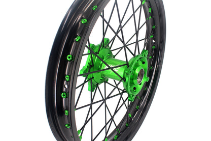 KKE 1.6*21 & 2.15*18 Wheels Rims Fit Kawasaki KX450 2019-2025 KX450X 2021-2025 Green Nipples & Black Spokes