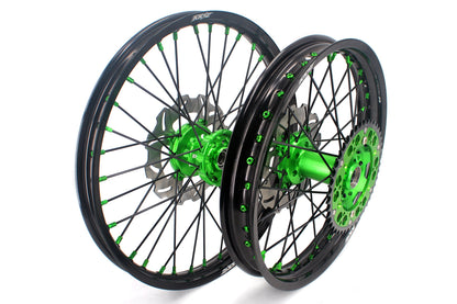 KKE 21/18 Spoked Wheels Rims For KAWASAKI KX125 KX250 2003 2004 2005 Black Spokes