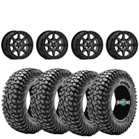Valor V13 Dark Tint Beadlock Wheels + Vision Rock Poison tires (Mounted Kit) – Fits UTVs with 5/4.5 Bolt Pattern