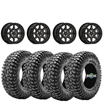 Valor V13 Dark Tint Beadlock Wheels + Vision Rock Poison tires (Mounted Kit) – Fits UTVs with 5/4.5 Bolt Pattern