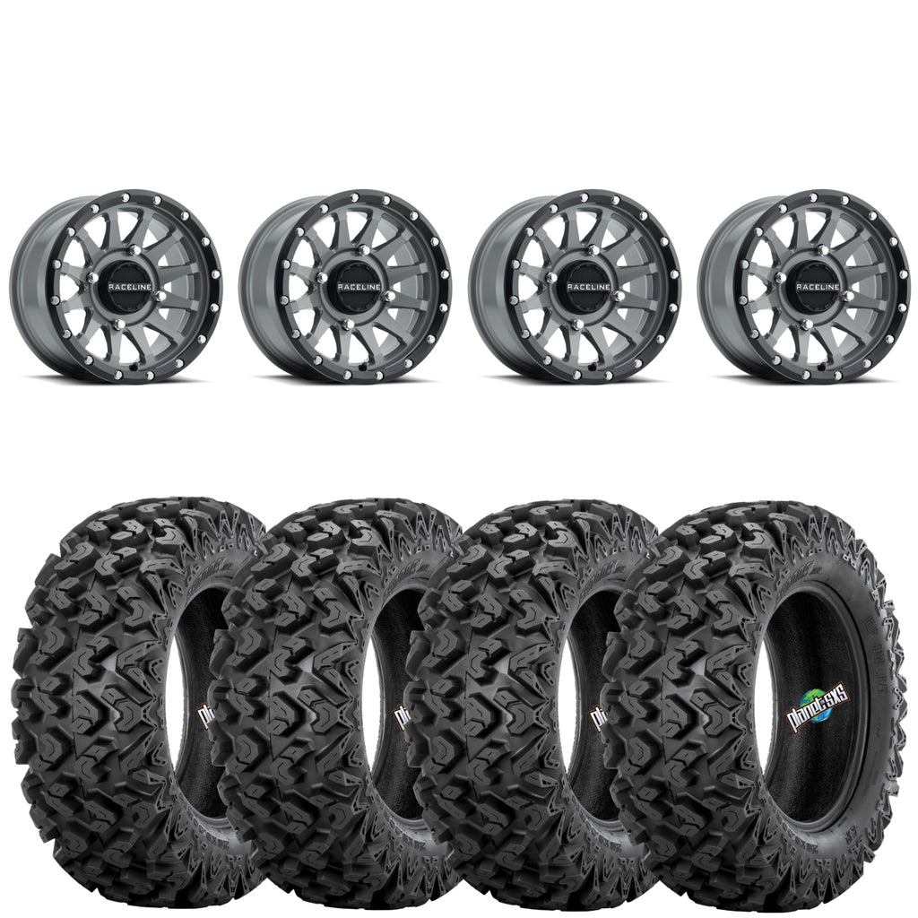 Raceline A95SG Trophy Stealth Grey 4/137 4+3 wheels mounted on Sedona Rip Saw RT