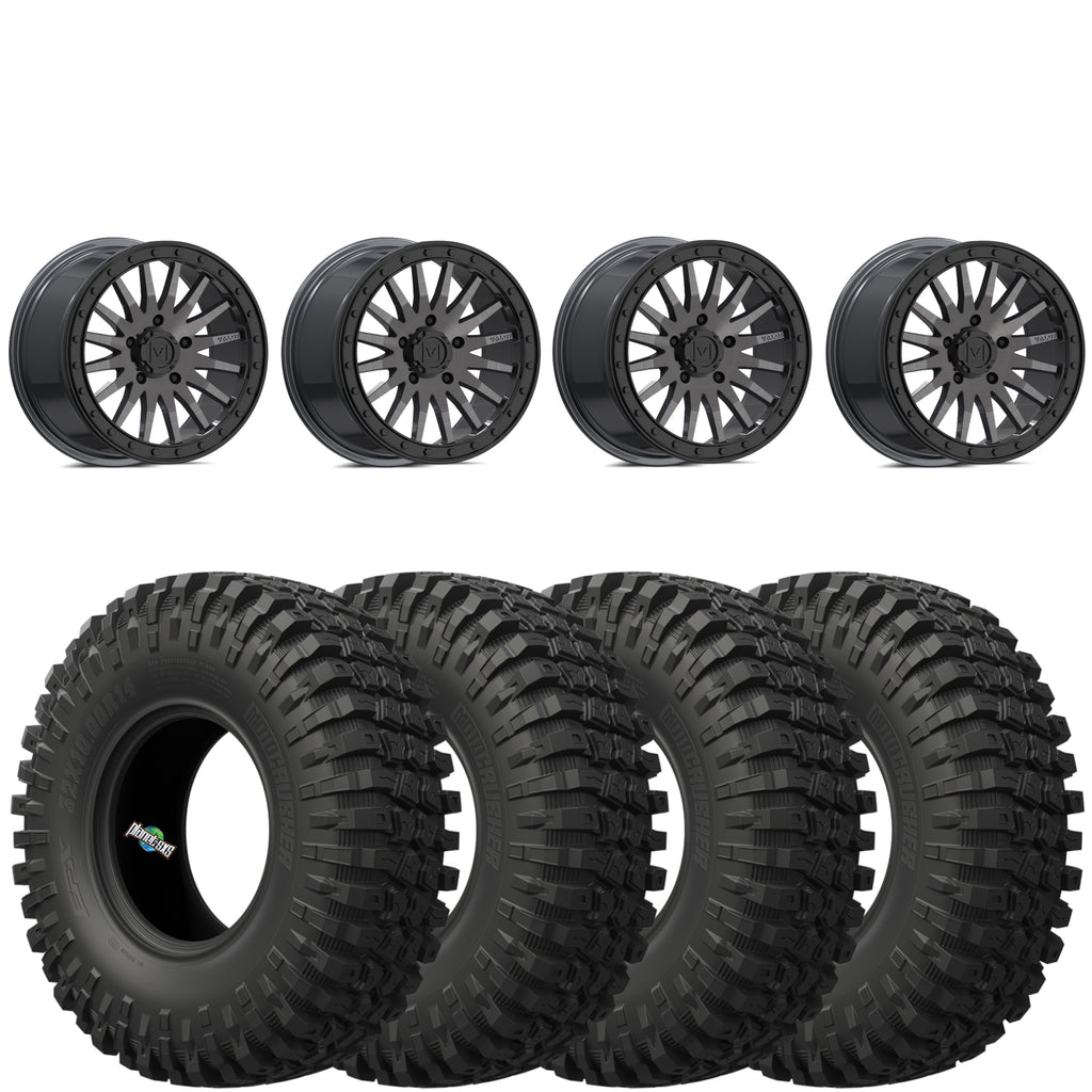 Valor V06 Brushed Gunmetal Beadlock Wheels + EFX MotoCrusher Tires (Mounted Kit) – 15x8 | 5x4.5 Bolt Pattern | Fits Polaris RZR Pro R, Turbo R, Ranger 1500