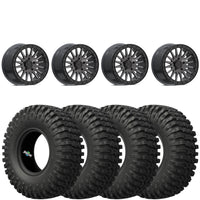 Valor V06 Brushed Gunmetal Beadlock Wheels + EFX MotoCrusher Tires (Mounted Kit) – 15x8 | 5x4.5 Bolt Pattern | Fits Polaris RZR Pro R, Turbo R, Ranger 1500
