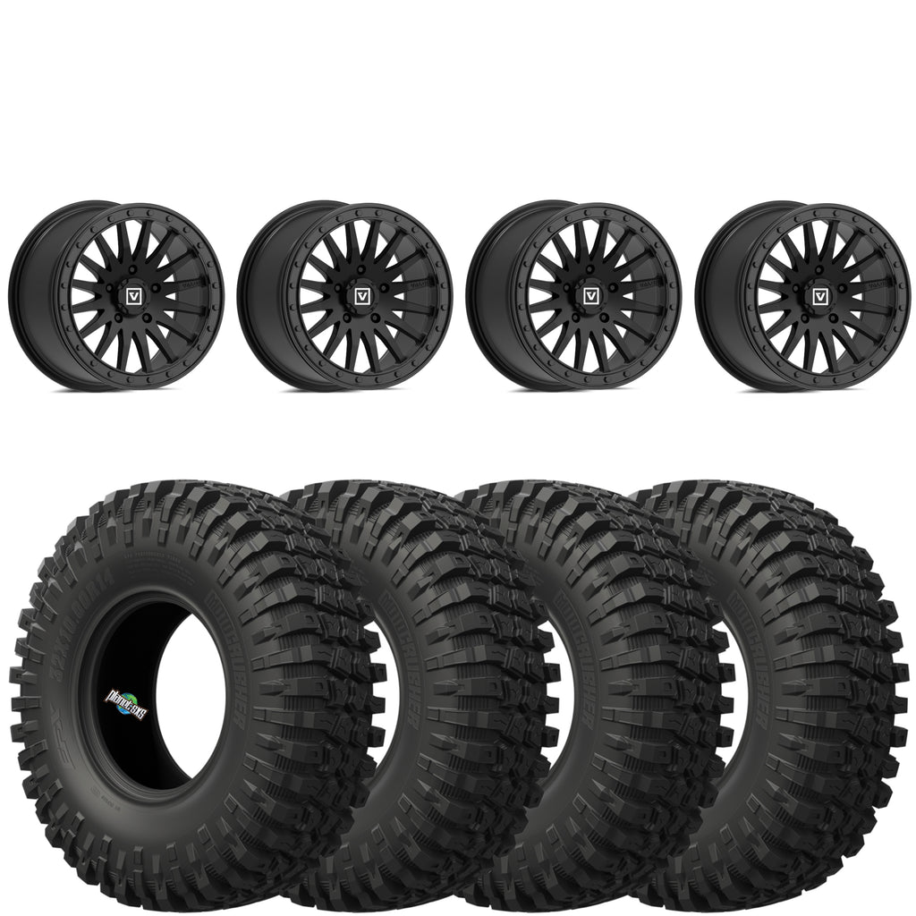 Valor V06 Satin Black Beadlock Wheels + EFX MotoCrusher Tires (Mounted Kit) – 15x8 | 5x4.5 Bolt Pattern | Fits Polaris Pro R, Turbo R, Ranger 1500, Xpedition