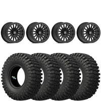 Valor V06 Satin Black Beadlock Wheels + EFX MotoCrusher Tires (Mounted Kit) – 15x8 | 5x4.5 Bolt Pattern | Fits Polaris Pro R, Turbo R, Ranger 1500, Xpedition