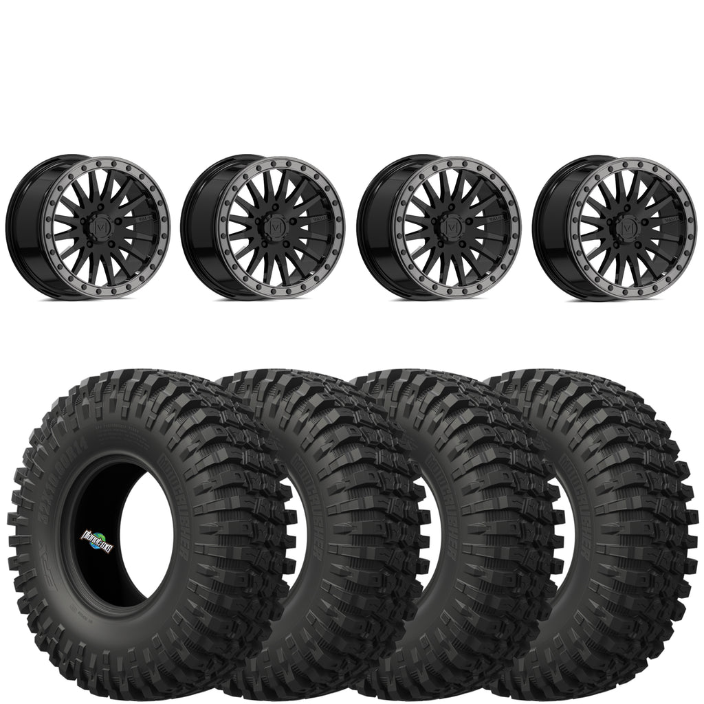 Valor V06 Gloss Black Beadlock Wheels + EFX MotoCrusher Tires (Mounted Kit) – 15x8 | 5x4.5 Bolt Pattern | Fits Polaris Pro R, Turbo R, Xpedition, Ranger 1500