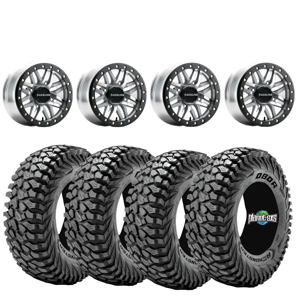 Raceline Ryno 15x10 beadlock Machined 4/137 5+5 mounted on Obor Roc Scrapers