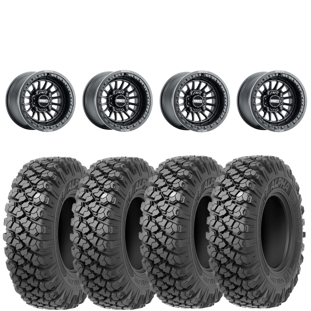 Metal FX Delta beadlock 15x10 Satin Black 5/4.5 mounted on Valor Alpha tires