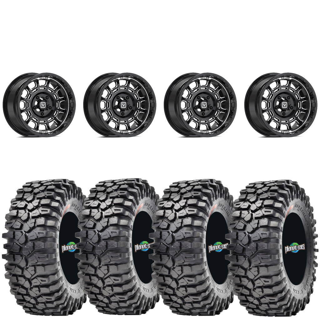 Valor Offroad V17 gloss black milled wheel on Maxxis Roxxzilla | 5/4.5