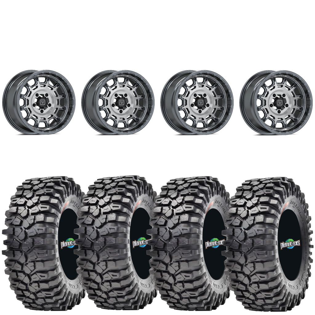 Valor Offroad V17 brushed gunmetal wheel on Maxxis Roxxzilla | 5/4.5