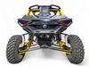 Direct rear view of Can-Am Maverick R 2-Door showing Rear Volt Bumper full width fitment, symmetrical steel design, and backup camera relocation slot